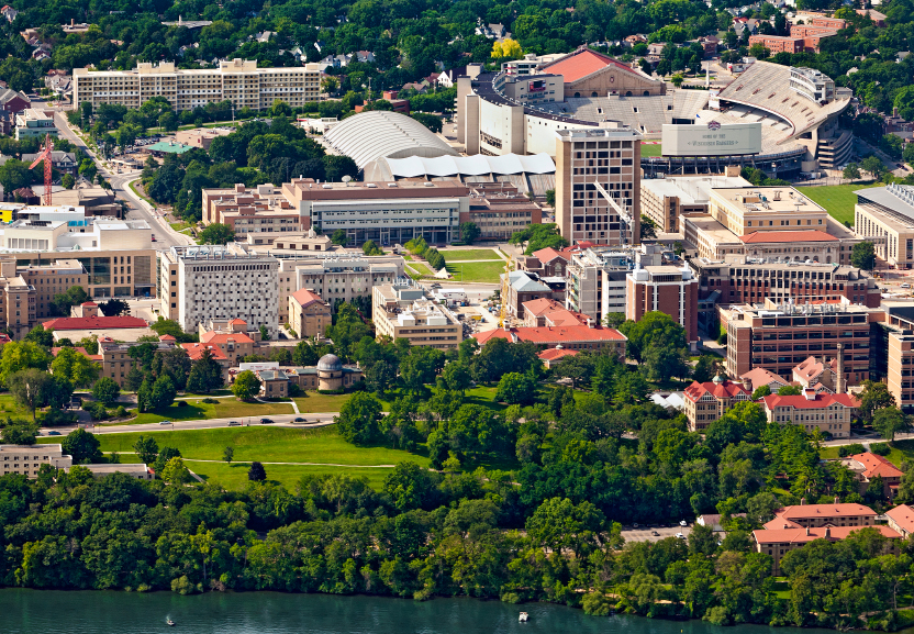 Ariel photo of the west side of campus